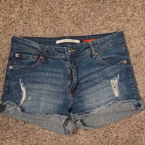 Celebrity Pink Distressed Dark Blue Denim Cuffed Shorts
